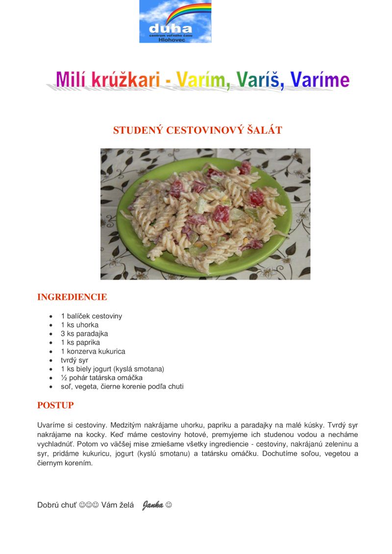 studený cestovinový šalát